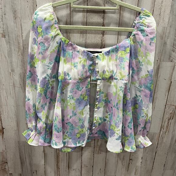 Cider Fairy In My Dreams Button Front Dreamy Purple Floral Flowy Blouse Small - Picture 2 of 7